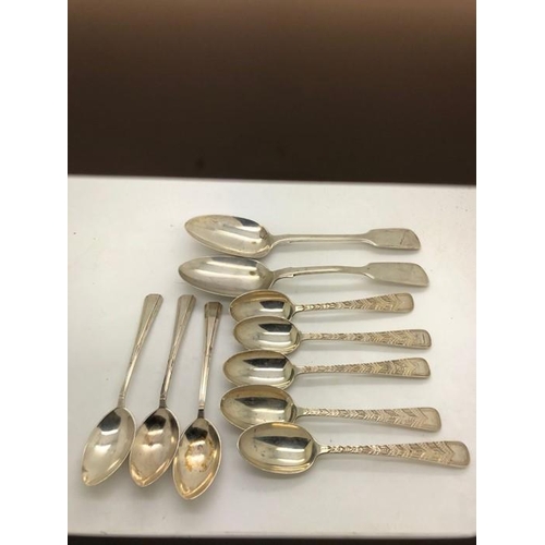 56 - Hallmarked silver teaspoons to include 5 London 1908/09 with bright cut engraving. 3 Sheffield 1935 ... 