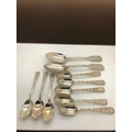 Hallmarked silver teaspoons to include 5 London 1908/09 with bright cut engraving. 3 Sheffield 1935 ... 