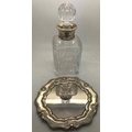 Cut glass decanter, 16.5cms h with silver neck Birmingham 1991 together with hallmarked silver plate... 