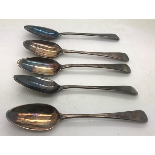 65 - Five hallmarked silver teaspoons, Peter and Ann Bateman. 80.3gms.