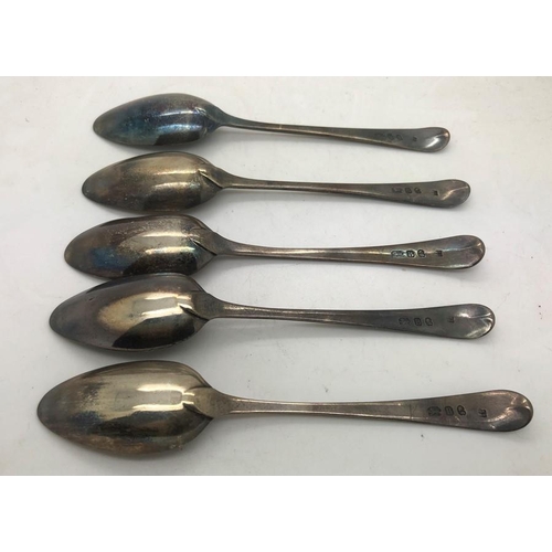 65 - Five hallmarked silver teaspoons, Peter and Ann Bateman. 80.3gms.