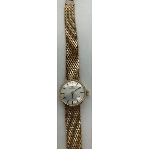 66 - A 9ct gold ladies Tissot wristwatch inscribed to rear Winifred Broom, Ferguson Shiers Limited, 30 ye... 