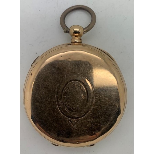 698 - A yellow metal cased pocket watch marked 14K to outer case. 101.6gms.