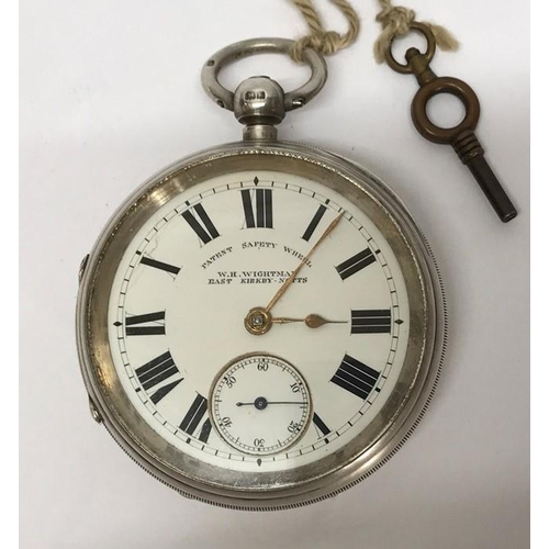 731 - Hallmarked silver pocket watch, W.H Wightman, Notts, hallmarked Chester 1910. 6cms w, gross weight 1... 