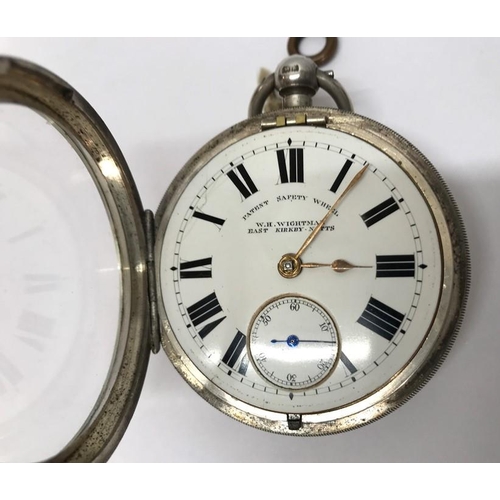 731 - Hallmarked silver pocket watch, W.H Wightman, Notts, hallmarked Chester 1910. 6cms w, gross weight 1... 