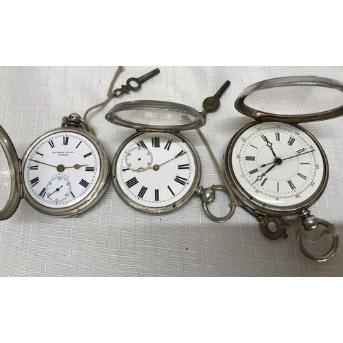 732 - Three silver cased pocket watches, one Harris Stone of Leeds, hallmarked London 1942, 5cms w. 117gms... 