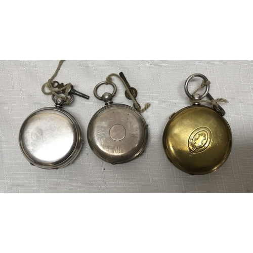 732 - Three silver cased pocket watches, one Harris Stone of Leeds, hallmarked London 1942, 5cms w. 117gms... 