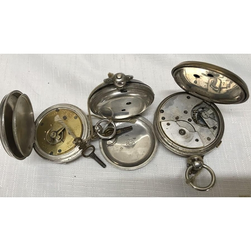 732 - Three silver cased pocket watches, one Harris Stone of Leeds, hallmarked London 1942, 5cms w. 117gms... 