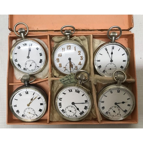 733 - Collection of six chrome cased pocket watches, keyless hand wind, all in a working order, 5cms w.