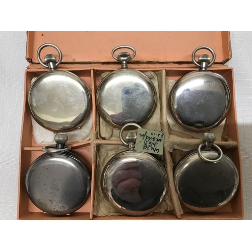 733 - Collection of six chrome cased pocket watches, keyless hand wind, all in a working order, 5cms w.