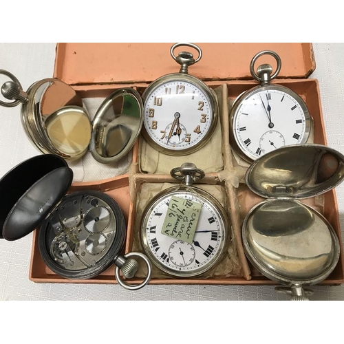 733 - Collection of six chrome cased pocket watches, keyless hand wind, all in a working order, 5cms w.