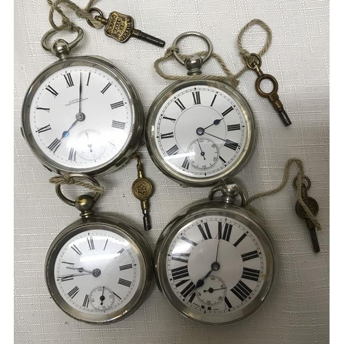 734 - Collection of four silver plated key wind pocket watches, one A W W Co Waltham, one La Pive KFS and ... 