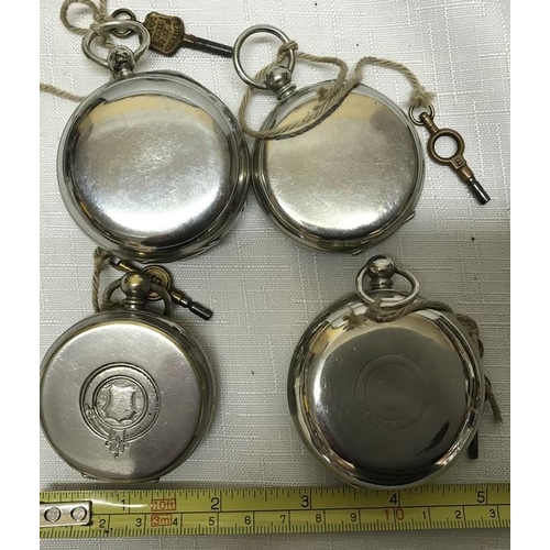 734 - Collection of four silver plated key wind pocket watches, one A W W Co Waltham, one La Pive KFS and ... 