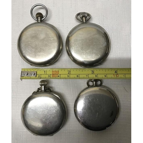 735 - Collection of four chrome cased pocket watches, keyless wind. Everite 5cms w, Limit Number 2, 5cms w... 