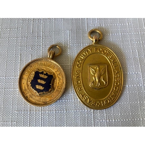 743 - Two 9ct gold medals East Riding Football Association 1929/30 and East Riding Church league 1927/28. ... 