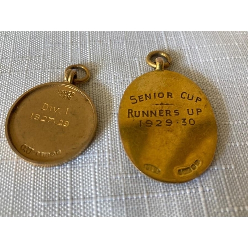 743 - Two 9ct gold medals East Riding Football Association 1929/30 and East Riding Church league 1927/28. ... 