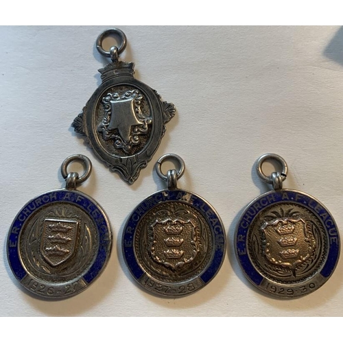 745 - Four various silver and enamel medals. 3 x East Riding Church A.F league 1926-27, 27-28, 29-30 and a... 