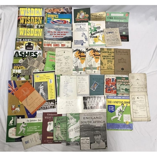 766 - Collection of cricket programmes and magazines, signed photos, MCC South Africa 1956, signed paper w... 