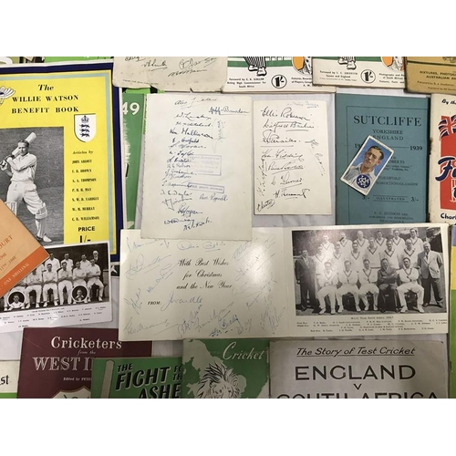 766 - Collection of cricket programmes and magazines, signed photos, MCC South Africa 1956, signed paper w... 