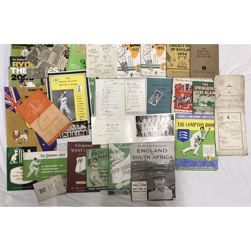 766 - Collection of cricket programmes and magazines, signed photos, MCC South Africa 1956, signed paper w... 