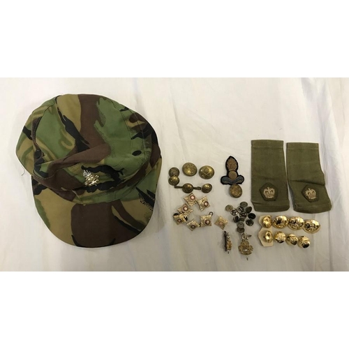 776 - Militaria collection. Military buttons, 1980's British Army cap with RAEC cap badge. Royal Engineers... 