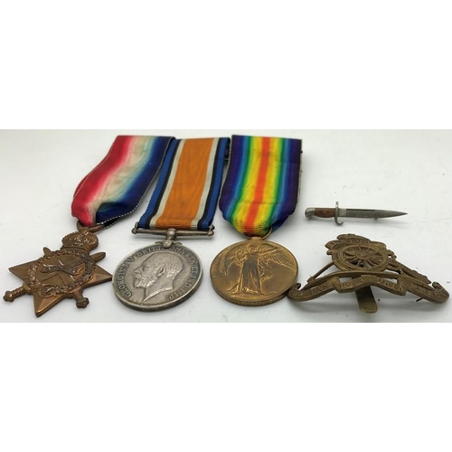 778 - Service medals WW I group of 3 medals with ribbons awarded to L5950 SGT. H. Jones RA. a Ubique cap b... 