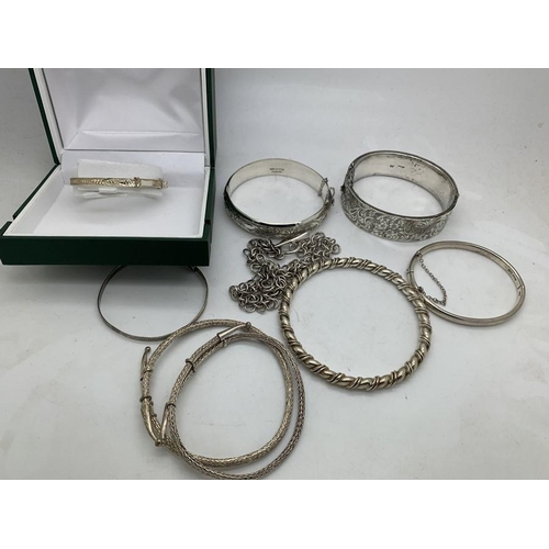 78 - Nine various mainly hallmarked silver bangles and bracelets including Charles Horner, Chester, total... 