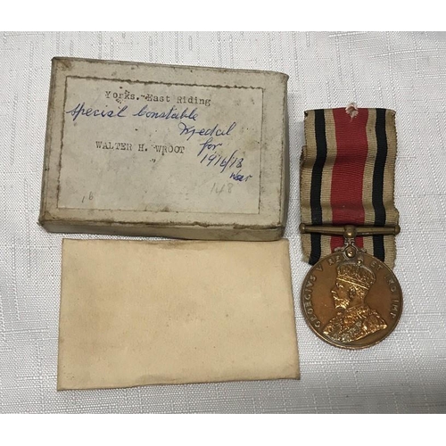 781 - A WW I medal, Service in the Special Constabulary awarded to Walter H Wroot with ribbon and box.