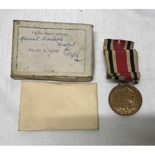 781 - A WW I medal, Service in the Special Constabulary awarded to Walter H Wroot with ribbon and box.