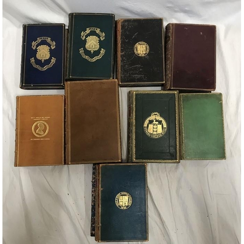 799 - Selection of 9 leather bound and gilded college books in Darkest Africa, Hymers College 1897, Star-L... 