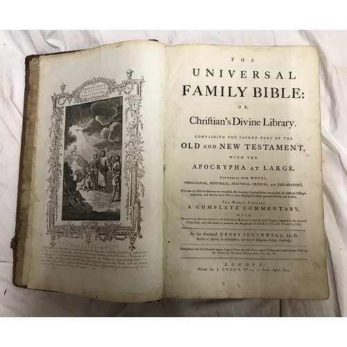 805 - Large leather bound Universal Family Bible printed for J Cooke, London 1786. 40 w x 18 h x