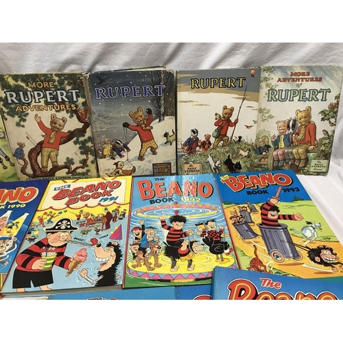 809 - Selection of children's annuals, 5 x Rupert Bear, 1950/60's, 12 Beano annuals 1982 to 1993. Battle o... 