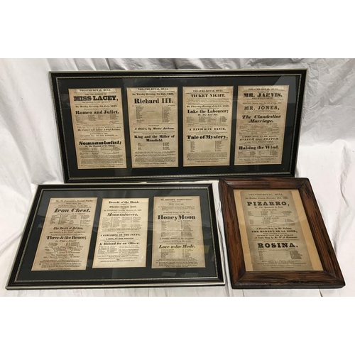 812 - Framed Theatre posters for Theatre Royal Hull, each poster measuring 13 w x 20cms h, C1820-1825 and ... 