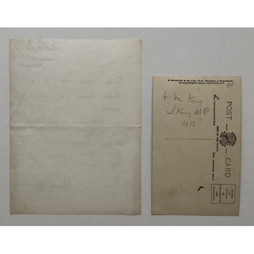 814 - A handwritten letter dated 3rd August 1939 on headed Astley Hall, Stourport paper and a signed postc... 