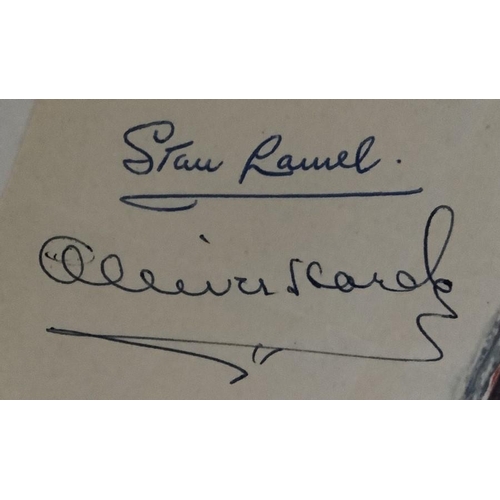 815 - An RMS Queen Elizabeth Cunard Line stationary card signed by Stan Laurel and Oliver Hardy while on b... 