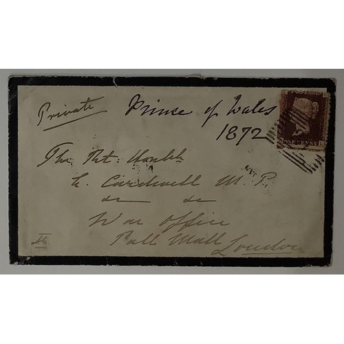 816 - An empty stamped envelope from King Edward VII dated 1872 and initialled ‘A.E.’ to Person unknown ‘t... 