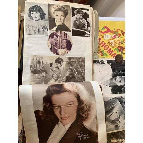 821 - Vintage movie memorabilia to include scrap book and contents, mainly Katherine Hepburn, theatre prog... 