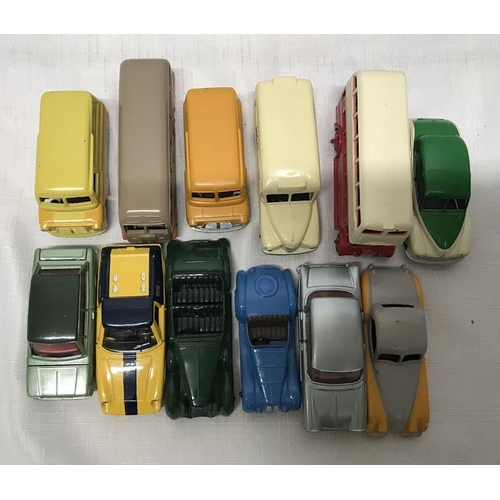 844 - Collection of 12 Dinky diecast vehicles, repainted Bus, coach, vans and cars.