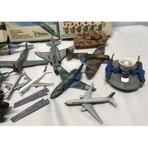 854 - Selection of playworn diecast military vehicles and aircraft together with three Dinky kits 1037 Chi... 