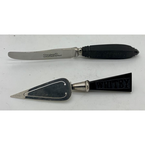 89 - Whitby jet handled bookmark with a Whitby jet handled fruit knife, 12cms l.