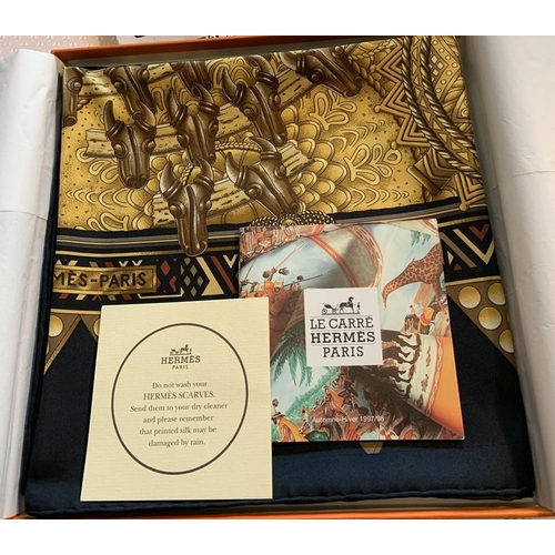 93 - A boxed Hermes L'OR DES CHEFS silk scarf, 90cms square.