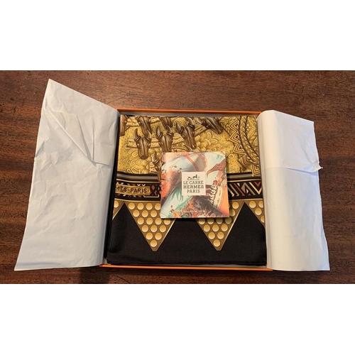 93 - A boxed Hermes L'OR DES CHEFS silk scarf, 90cms square.