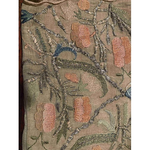 96 - Very fine, possibly 18thC hand embroidery, embroidered on each end of a long piece of fine lawn fabr... 