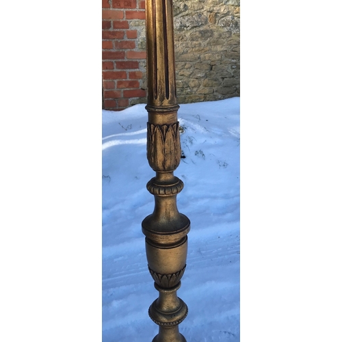 1293 - Gilt painted wooden standard lamp, Corinthian column, floral leaf  base. 160 h to light  fitting, ba... 