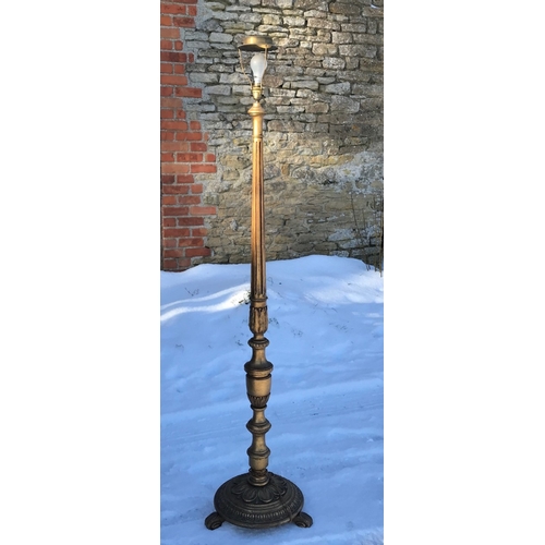 1293 - Gilt painted wooden standard lamp, Corinthian column, floral leaf  base. 160 h to light  fitting, ba... 