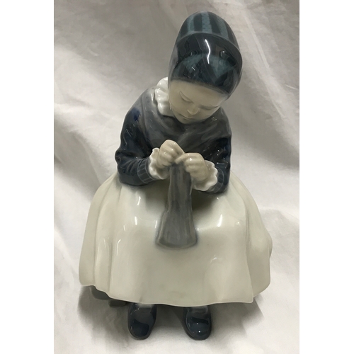 200e - Royal Copenhagen Denmark figurine, Amager girl sewing 16cms h x 11cms w, signed to the base. Model n... 