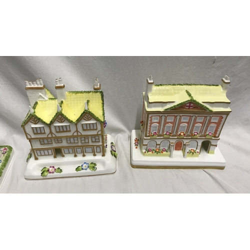 280F - Six Coalport pottery houses, The Mansion House York 15cms h, Mulberry Hall 14.5cms h, Shakespears Bi... 