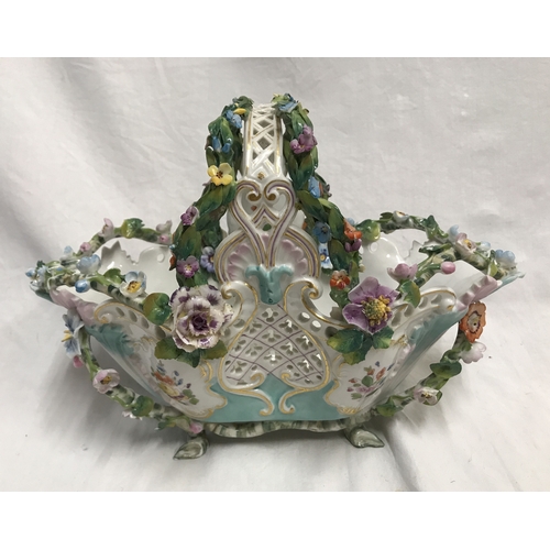 255D - Meissen pottery flower basket with Augustus Rex base mark. Heavily embossed floral decoration 18.5cm... 