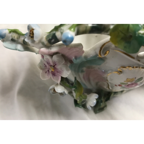 255D - Meissen pottery flower basket with Augustus Rex base mark. Heavily embossed floral decoration 18.5cm... 