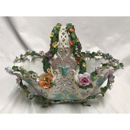 255D - Meissen pottery flower basket with Augustus Rex base mark. Heavily embossed floral decoration 18.5cm... 